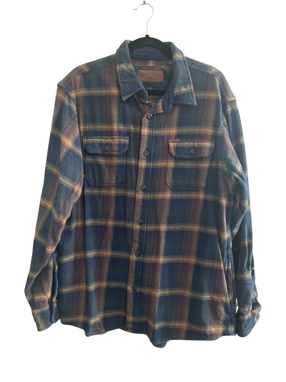 Orvis Heavyweight Flannel Plaid Shirt Cotton Shacket mens Size XL blue #7449